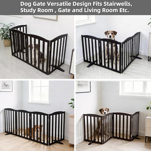 Freestanding Dog Gate Indoor,Doggie Gate Foldable Pet Gates for Doorways,Stairs or Hallways, Wooden Black Pet Gate for the House, Pet Fence with Support Feet Included,24 "Height-4 Panels - Image 4
