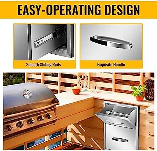 BBQ Outdoor Kitchen Drawers Stainless Steel 3-Drawer BBQ Drawer Enclosed Built-in Drawer Flush Mount for Outdoor Kitchens & BBQ Islands,16Wx20Dx20H - Image 6
