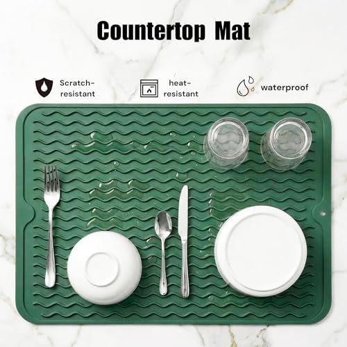 MicoYang Silicone Dish Drying Mat — Quick-Dry Ridges Counter & Sink Pad, Heat-Resistant Trivet to 450°F, Non-Slip & Dishwasher Safe, Roll-Up Storage, 18 Colors & 9 Sizes (Green, 16"×12") - Image 3