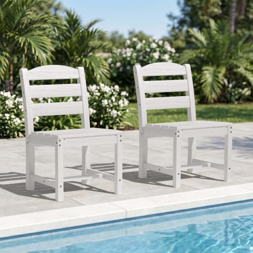 KINGYES Outdoor Armless Dining Chairs Set of 2,HDPE Patio Chairs,White by KINGYES