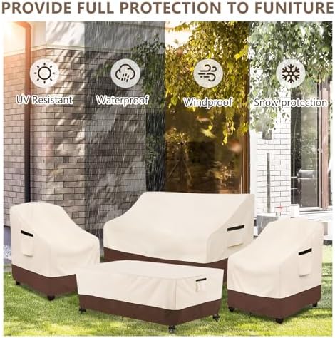 Rileytee Patio Furniture Covers Set ,4 Pcs 600D Heavy Duty 100% Waterproof Outdoor Furniture Cover,Fit Patio Loveseat, Chair and Coffee Table (Beige & Brown,X-Large) - Image 7