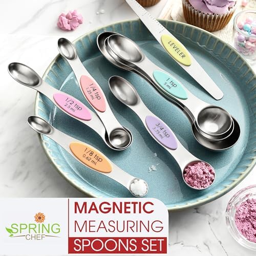 Spring Chef Stainless Steel Magnetic Measuring Spoons Set of 8, Pastel - Image 6