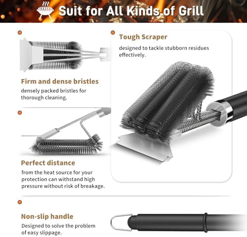 TNTOR Grill Brush with Scraper, 18" Adjustable Handle BBQ Grill Brush for Outdoor Grill, Extra Strong Grill Cleaner Accessories for Grill/Smoker/Gas/Charcoal Grill Cleaning-Grill Gifts for Men/Dad - Image 5