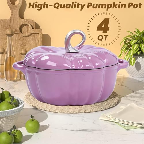 Pumpkin Enamel Cast Iron Dutch Oven 4 QT Cocotte Pot with Lid Dual Handles - Image 2