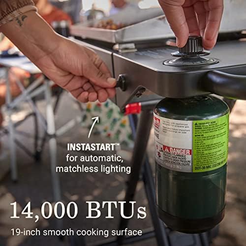 Coleman Roadtrip Griddle 19" or 24" Propane Griddle with Instastart Ignition Even Heat Distribution Grease Tray & Optional Lid; Portable with Scissor Legs and Wheels - Image 5