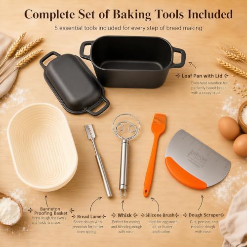 QuliMetal 3.6QT Oval Dutch Oven for Bread Baking - Pre-Seasoned Cast Iron Sourdough Bread Pan with Lid, cast iron loaf pans for bread, Even Heat Distribution for Meatloaf, Homemade Bread - Image 3