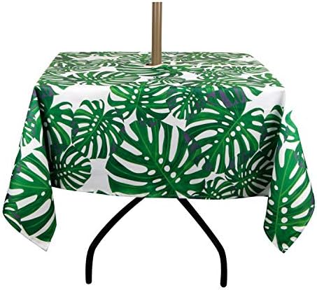 ColorBird Spring & Summer Palm Leaf Outdoor Tablecloth Waterproof Spillproof Polyester Table Cover with Zipper Umbrella Hole for Patio Garden Tabletop Decor, 60" Square, Zippered by ColorBird
