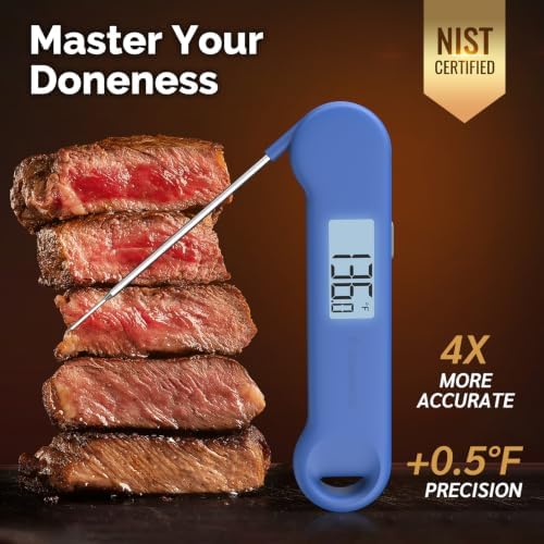0.5 Sec Instant Read Meat Thermometer Digital for Outdoor Fryer, Blue - Image 3