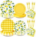 96Pcs Lemon Birthday Party Decorations Lemon Plates and Napkins Yellow Plaid Paper Plates Citrus Fruit Disposable Tableware for Summer Wedding Baby Shower Party Decoration Serve 24 Lemons by Oitnlaughter