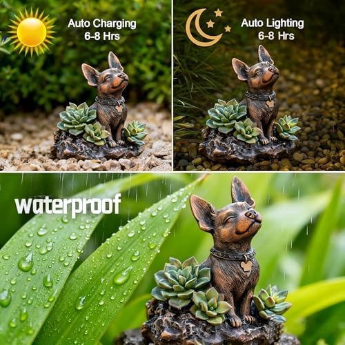 IVCOOLE Dog Statue with Solar Light, Dog Garden Decor, Outdoor Statue, Gifts for Mom - Image 2