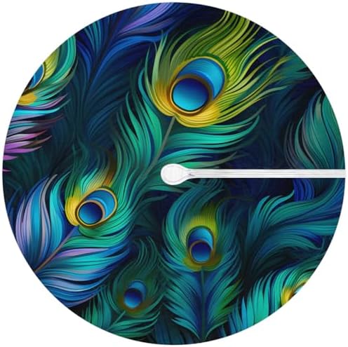 Fitted Round Tablecloth with Umbrella Hole and Zipper Peacock Outdoor Elastic Table Cloth 36"-44" Oil-Proof Waterproof Peacock Feather Patio Table Cover for Picnic Party - Image 6