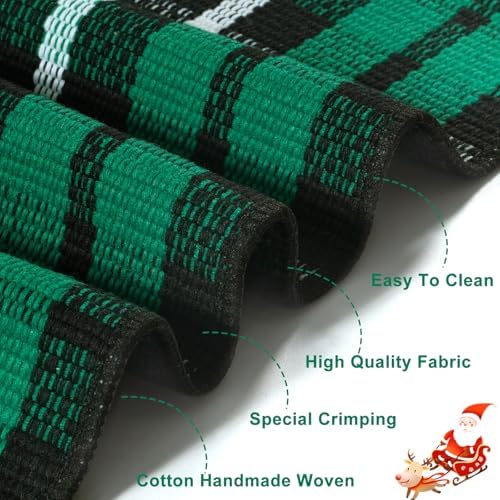 OJIA Christmas Door Mat Outdoor 27.5"x43" Green Plaid Porch Front Door Rug - Image 2
