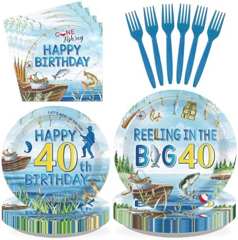 96Pcs Fishing 40th Birthday Party Decorations for Fisherman, Serves 24 by Greencian