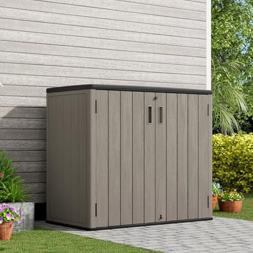 KINYING Outdoor Horizontal Storage Sheds,Outdoor Storage Cabinet Waterproof Resin Tool Storage Box for Lawn Mower,Garden Tools and Patio Furniture, Lockable (Brown) - Image 2