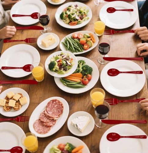 SietDESEO 25 PCS Burgundy Plastic Spoons Disposable Utensils Heavy Duty Burgundy Spoons Disposable Cutlery for Birthday Wedding Baby Shower Bridal Shower Plastic Silverware - Image 7
