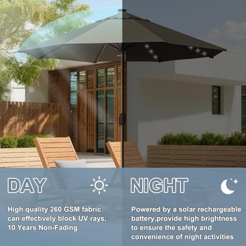 EliteShade USA 10-Year-Non-Fading 10ft Market Patio Umbrella, Commercial Grade Table Sun Umbrella with 80 Solar LED Lights, Crank Open, Windproof & UPF 50+ UV Protection for Garden, Deck, Pool, Backyard, No Tilt, Taupe - Image 5
