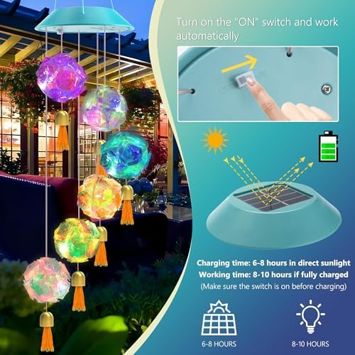 Toodour Solar Wind Chime, Color Changing Hydrangea Ball Wind Chimes - Image 2