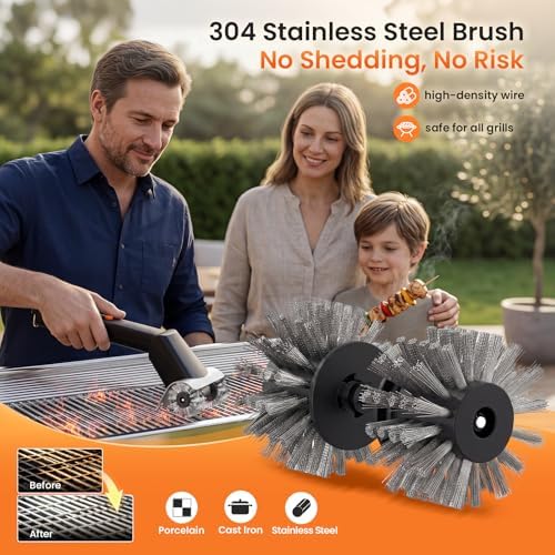 Rechargeable Electric BBQ Grill Brush, 2600mAh Battery, 2-Speed Power, LED Light, 100 Mins Long Runtime, 304 Stainless Steel Heat Resistant Grill Cleaner for Outdoor Camping & Grilling - Image 6