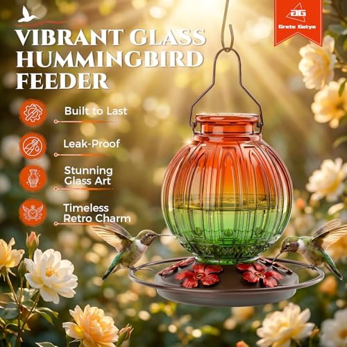 Glass Hummingbird Feeder for Outdoors Hanging, 26 fl oz Bird Nectar Feeder - Image 6