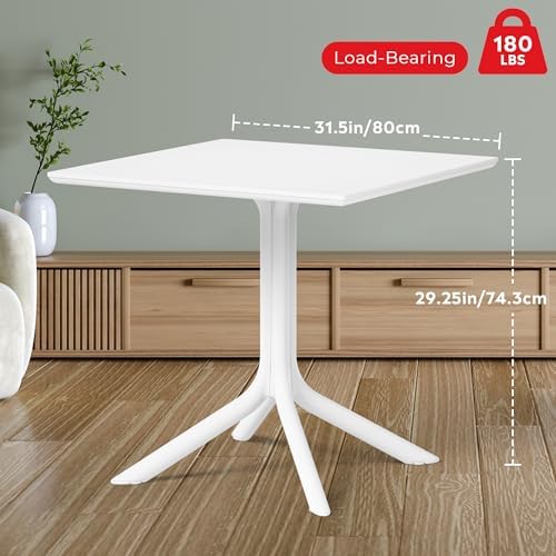Costaelm Patio Dining Table for 4, Square PP Patio Table, 4-Person Weather Resistant Deck Table for Porch Poolside Lawn Garden Backyard, White - Image 2