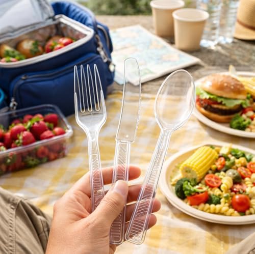 Party Dimensions 300 Count Plastic Cutlery Combo Box, Disposable Clear Plastic Silverware Utensils Set, 100 Forks, 100 Spoons, 100 Knives - Image 5