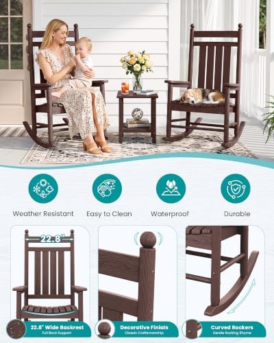 SERWALL Comfortable Outdoor Rocking Chairs Set of 2, Brown - Image 4