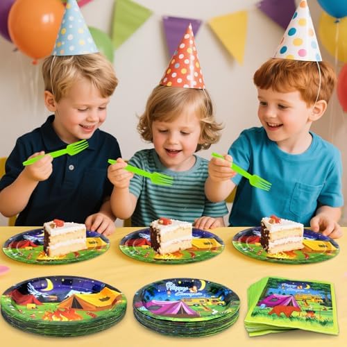 Camping Party Supplies - Camping Party Tableware - Dinner Plates, Dessert Plates, Napkins, Forks for Boy Camper Campfire Forest Picnic Adventure Party Supplies, Serves 25 - Image 7