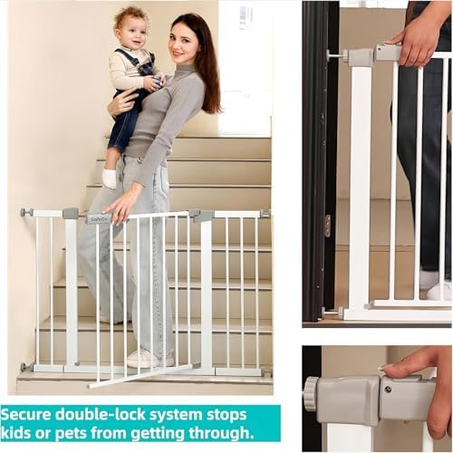 44.72"-46.89" Baby and Pet Safety Gate, 30" Tall Metal Walk-Thru Gate for Doorways & Stairs, Easy One-Hand Open, Dual Lock, Extensions & Wall Mounts Included (Brown, 29"-46" W x 30.5“H) - Image 4