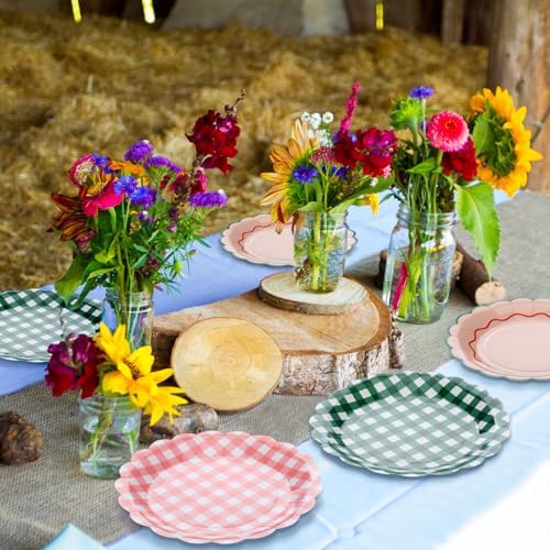 Pickmesh 100 Pcs Camp Gingham Paper Plates Disposable Round Plaid Plates - Image 5