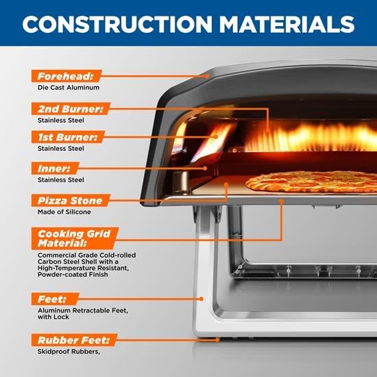 NutriChef Portable Outdoor Gas Pizza Oven - Includes Foldable Feet, Adjustable Heat Control Dial, Burner, Stone & Regulator Hose - Cooks 12" Pizza in 60 Seconds - 25.24'' x 16.14'' x 12.40'' IN - Image 4