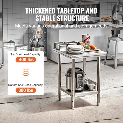 Mophorn Stainless Steel Table Work Table 24 x 24 x 34 Inch Commercial Food Prep Worktable Heavy Duty Prep Worktable Metal Work Table with Adjustable Feet for Restaurant, Home and Hotel - Image 3