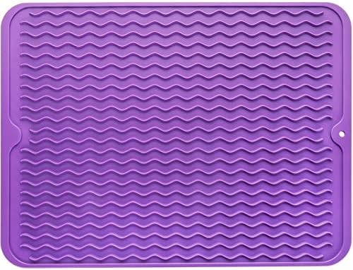 MicoYang Silicone Dish Drying Mat — Quick-Dry Ridges Counter & Sink Pad, Heat-Resistant Trivet to 450°F, Non-Slip & Dishwasher Safe, Roll-Up Storage, 18 Colors & 9 Sizes (Purple, 16"×12") by MicoYang