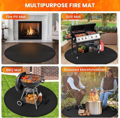 Fireproof Mat 2-Pack, Round Fire Pit Mat & Rectangle Grill Mat, 3-Layer Heat Resistant Deck Protector, Waterproof, Anti-Slip, for Patio, Grass & Outdoor Use (Round 36" & Rectangle 48" × 36") - Image 5