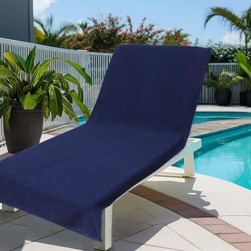 COTTON CRAFT Pool Lounge Chair Cover - 2 Pack Euro Spa Waffle Weave - Navy - Image 5