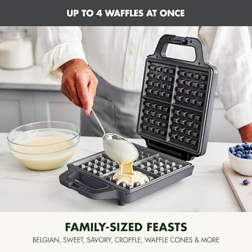 GreenPan Advanced Waffle Maker, 4-Square Belgian & Classic Waffle Maker, PFAS-Free Ceramic Nonstick, Cool-Touch Handle, Overheat Protection, Easy Clean, Graphite - Image 3
