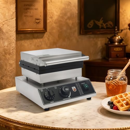 6-Slice Commercial Waffle Maker, 1500W Electric Waffle Machine, Stainless Steel Waffle Iron Baker with Non-Stick Coating, 122-572℉ Temperature Adjustable - Image 5