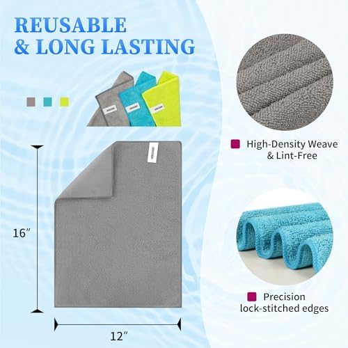 FIXSMITH Microfiber Cleaning Cloth - Pack of 24, Multi-Functional Towels, Size: 12 x 16 in, Highly Absorbent Rags, Lint-Free, Streak-Free for Car, Kitchen, Home, Office - Image 3