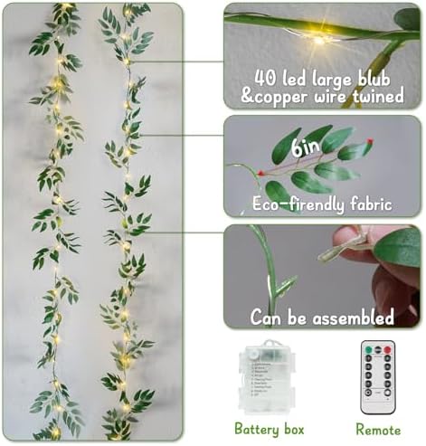 suddus 13.1FT 40LED Willow Vine with Lights Battery Powered Copper Wire - Image 6