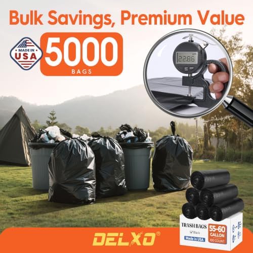 Delxo 55-60 Gallon Trash Bags, 5000 Count, 38×58' Large Black Garbage Bags - Image 2