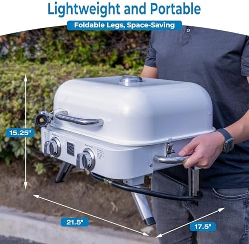 Kenmore Portable Propane Gas Grill - Tabletop BBQ Grill with Warming Rack, 2 Stainless Steel Burners with 14,000 BTUs, for Outdoor Kitchen, Camping, Pearl - Image 2