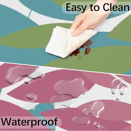 Round Tablecloth with Umbrella Hole and Zipper Elastic Fitted Table Cloth 36"-44" Oil-Proof Waterproof Patio Table Cover for Outdoor Picnic Party, Spring Summer Geometric Elegant Pink Green - Image 5
