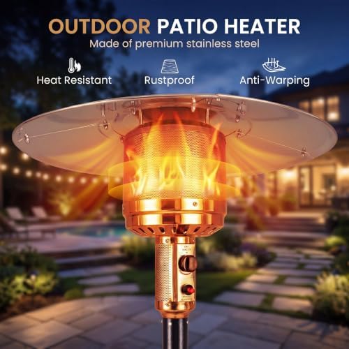 COSTWAY Outdoor Patio Heater, 47476 BTU Propane Heater with Stainless Steel Burner and Wheels, Triple Protection System, Standing Portable Outside Heater for Porch, Deck, Home and Commercial, Bronze - Image 7
