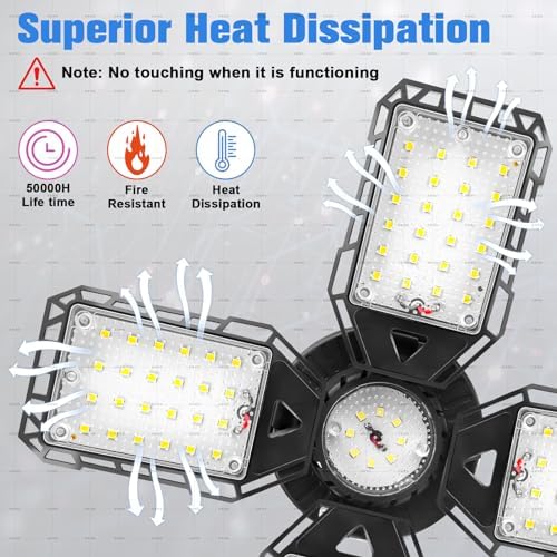 Aoretic LED Garage Lights Bulb 2 Pack -120W, 12000LM 6500K Led Shop Light with 4+1 Deformable Panels, Basement Barn Light Garages Ceiling Lights, E26/E27 for Garage, Warehouse, Shop - Image 4