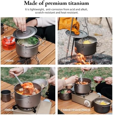 iBasingo Titanium Camping Hanging Pots Set 3PC Backpacking Cookware Ti2056C - Image 6