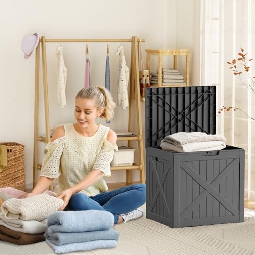 ROJIK 32 Gallon Outdoor Storage Housing Deck Box,Waterproof Patio Furniture, Garden Tools, Cushions, Pool Accessories Storage Bench with Lockable Lid and Side Handles(Black) - Image 5