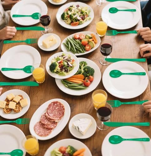 SietDESEO 25 PCS Green Plastic Spoons Disposable Utensils Heavy Duty Green Spoons Disposable Cutlery for Birthday Wedding Baby Shower Bridal Shower Plastic Silverware - Image 7
