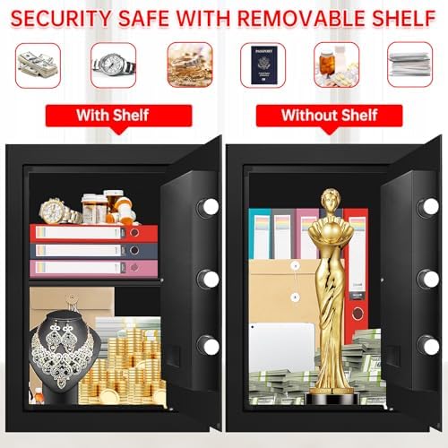 3.4 Cubic Home Safe Fireproof Waterproof, Fire Safe Box for Home with Digital Keypad, Key Lock and Alarm System, Anti-theft Security Safes Water and Fireproof for Document Medicine Money Valuables - Image 4