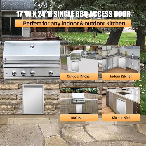 Outdoor Kitchen Doors 17W x 24H Inch Horizontal Handle Right Open Single BBQ Access Door, 304 Stainless Steel for Outdoor Kitchen Cabinet Grill Station or BBQ Island - Image 3