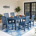 Perli™ 7-Piece Outdoor Dining Set, All-Weather HDPE Patio Table and 6 Chairs with Umbrella Hole, UV-Resistant Composite Wood Dining Furniture for Deck, Backyard, Poolside, Blue by PatioKingdom
