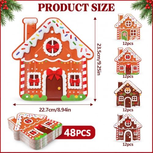 FOIMAS 48pcs Christmas Paper Plates, 9.3 Inch Christmas Gingerbread House Plates Disposable Christmas Party Paper Plate Tableware for Xmas Party Supplies Winter Holiday Birthday Kitchen Table Decor - Image 2